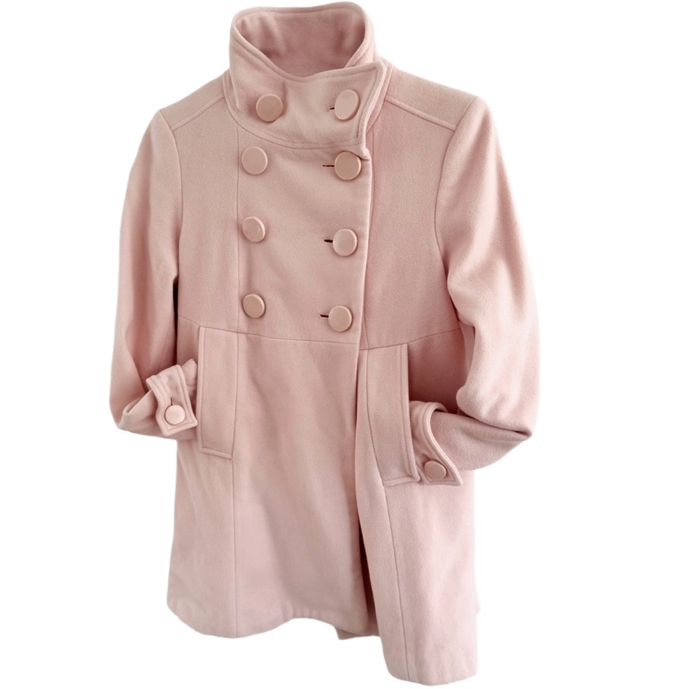 Zara Pink Wool Blend Pea Coat Double Breasted Jacket M Coquette - Picture 4 of 11